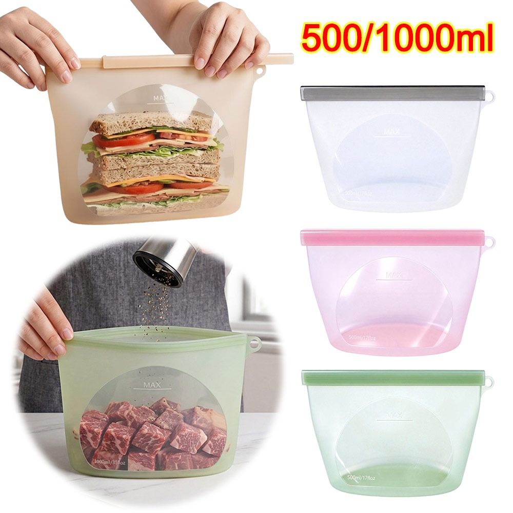 Reusable Zip Bag - Sac de conservation alimentaire en silicone,