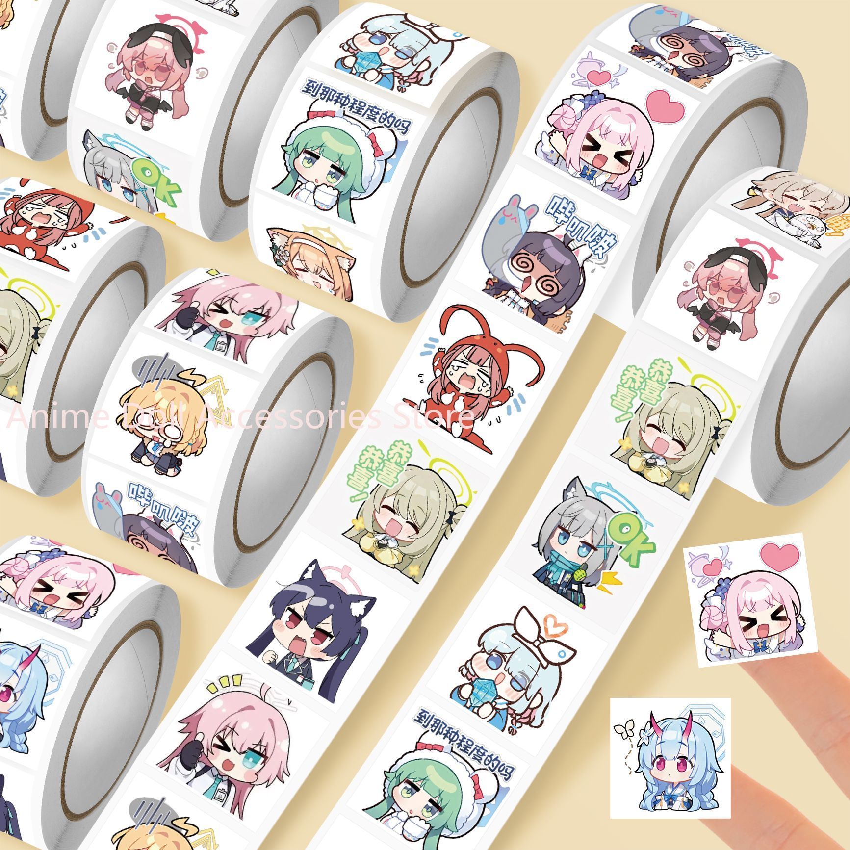 Sticker Luggage Decorative - 500 pièces/rouleau Autocollants Kawaii Blue Archive